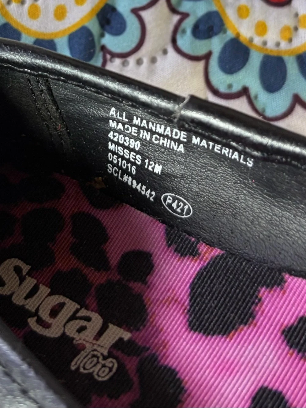 Sugar Black Ballet Flats with Pink Leopard Insole and Bow